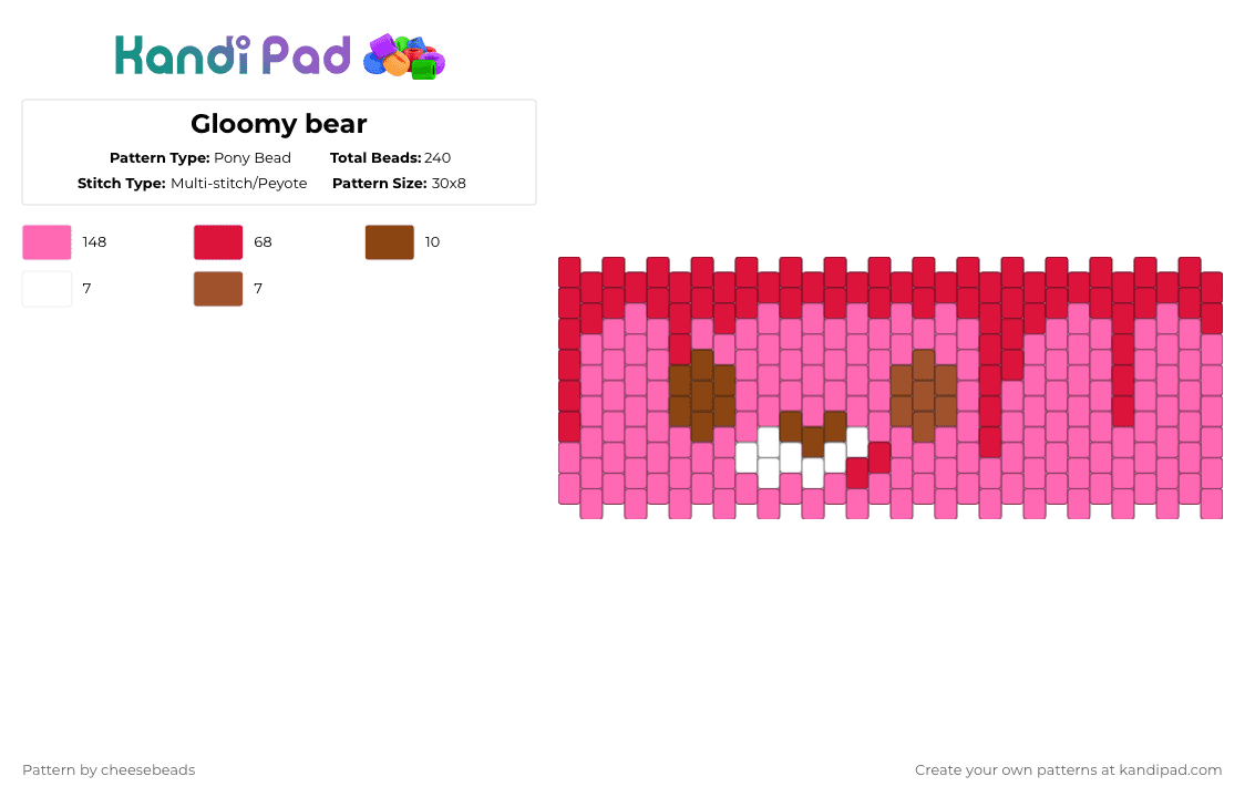 Gloomy bear - Pony Bead Pattern by cheesebeads on Kandi Pad - pink,red