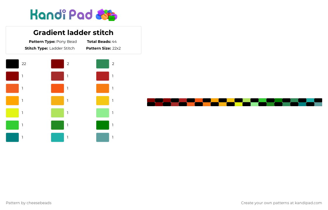 Gradient ladder stitch - Pony Bead Pattern by cheesebeads on Kandi Pad - black,orange,green,teal,rainbow,ladder stitch,gradient,scene,scenecore