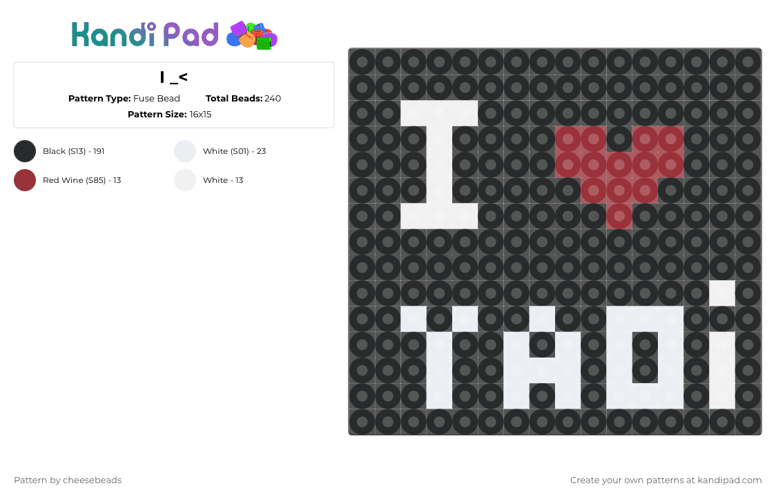 I heart yaoi - Fuse Bead Pattern by cheesebeads on Kandi Pad - black,white,red,gay,homo,bl,mlm,yaoi