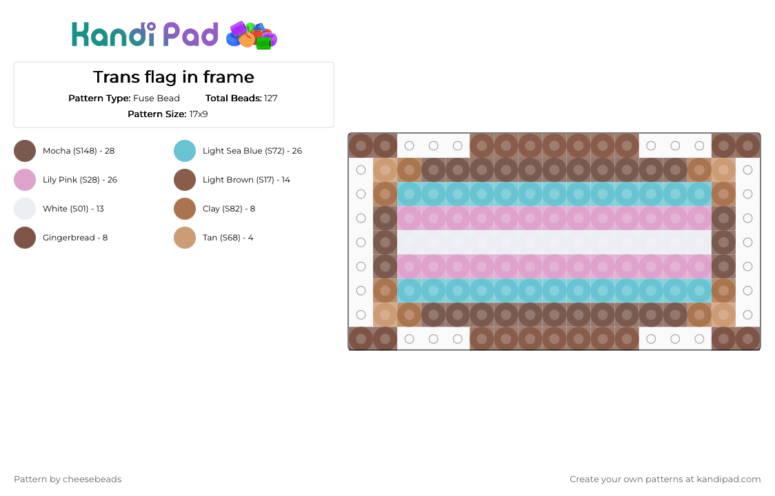 Trans flag in frame - Fuse Bead Pattern by cheesebeads on Kandi Pad - tan,trans,pride,blue,pink,white,fancy,pastel