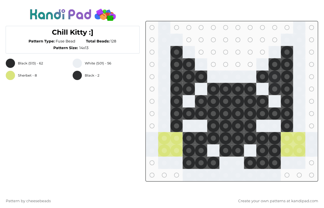 Chill Kitty :] - Fuse Bead Pattern by cheesebeads on Kandi Pad - white