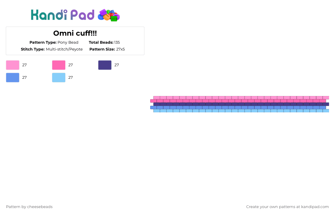Omni cuff!!! - Pony Bead Pattern by cheesebeads on Kandi Pad - pink,light blue,omni,omnisexual,pride,peyote
