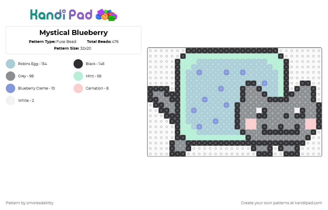 Mystical Blueberry - Fuse Bead Pattern by smoresdakitty on Kandi Pad - light blue,blueberry,cat,nyan,nyan cat,poptart,poptart cat,large,big