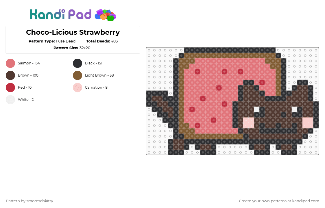 Choco-Licious Strawberry - Fuse Bead Pattern by smoresdakitty on Kandi Pad - brown,red,cat,nyan,chocolate,strawberry,cute,poptart,kitty,kitten