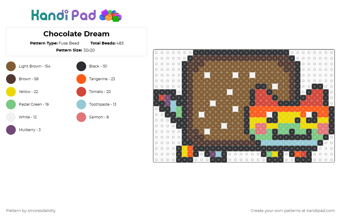 Chocolate Dream - Fuse Bead Pattern by smoresdakitty on Kandi Pad - tan,brown,cat,nyan,large,cute,chocolate,candy,dream,sleep