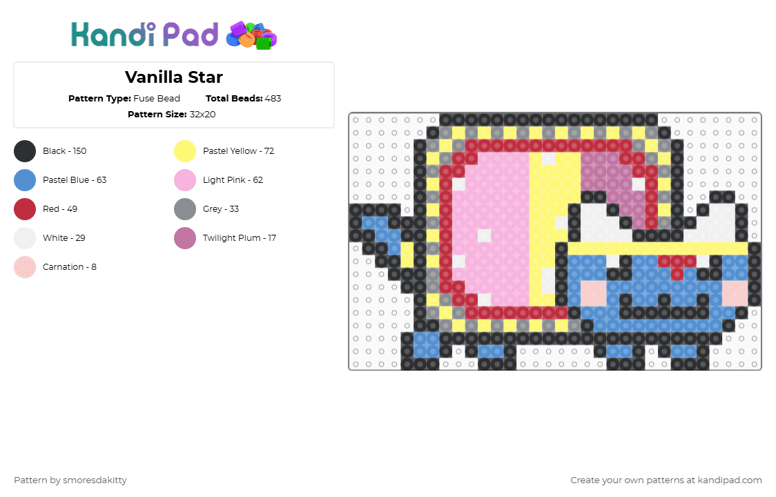 Vanilla Star - Fuse Bead Pattern by smoresdakitty on Kandi Pad - red,yellow,light blue,pink,cat,nyan,vanilla,cute,big,large,detailed,kitty