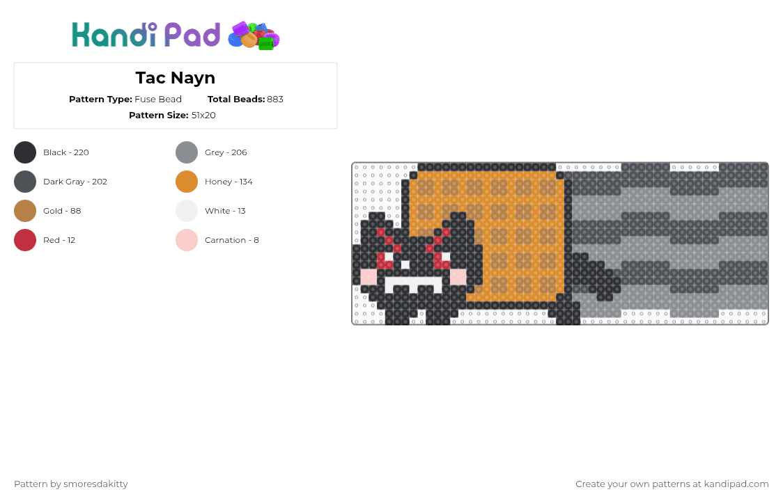 Tac Nayn - Fuse Bead Pattern by smoresdakitty on Kandi Pad - orange,gray,tac nayn,nyan cat,cat,nyan,nayn,big,large,evil