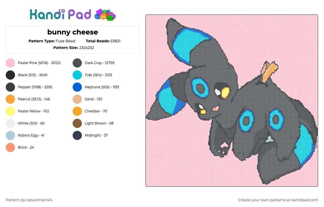 bunny cheese - Fuse Bead Pattern by im_orange_ghost on Kandi Pad - 