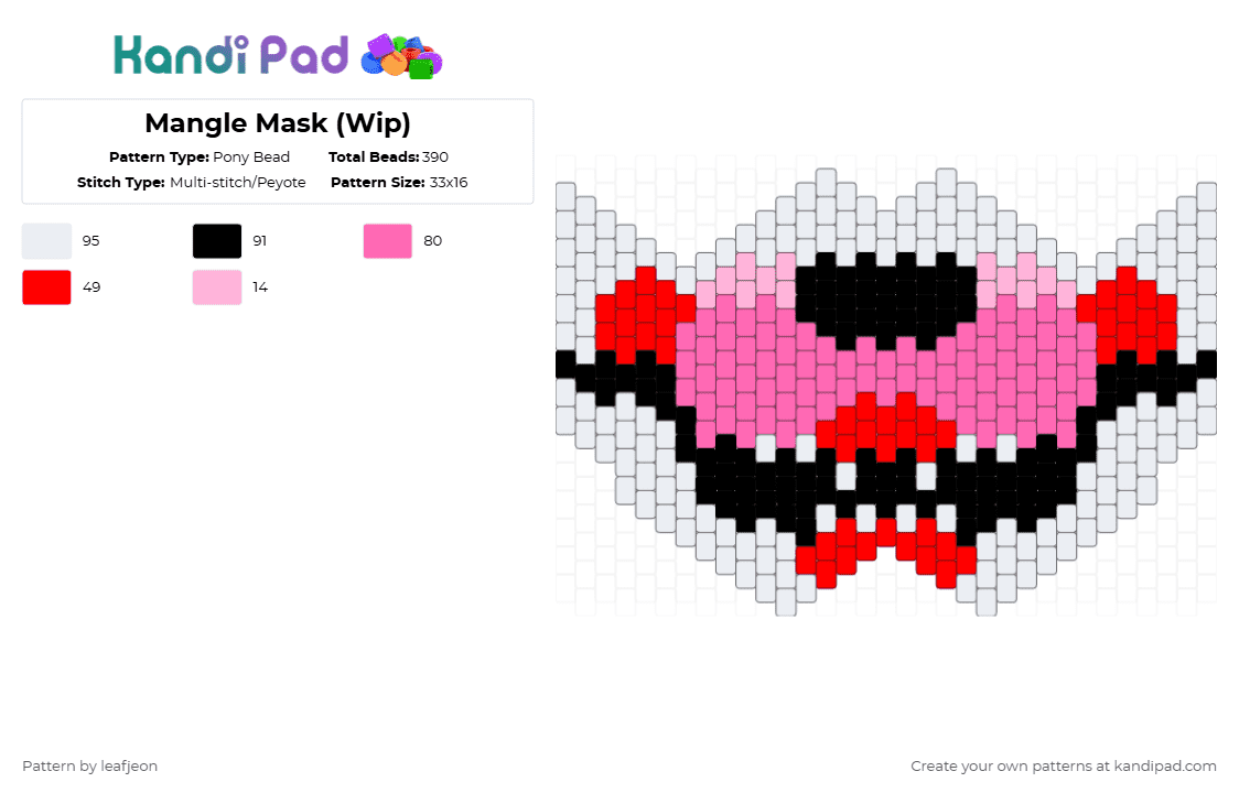 Mangle Mask (Wip) - Pony Bead Pattern by leafjeon on Kandi Pad - pink,red,fnaf,mangle,the mangle,fnaf mask,mask