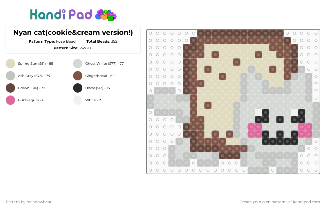 Nyan cat(cookie&cream version!) - Fuse Bead Pattern by meadowbear on Kandi Pad - beige
