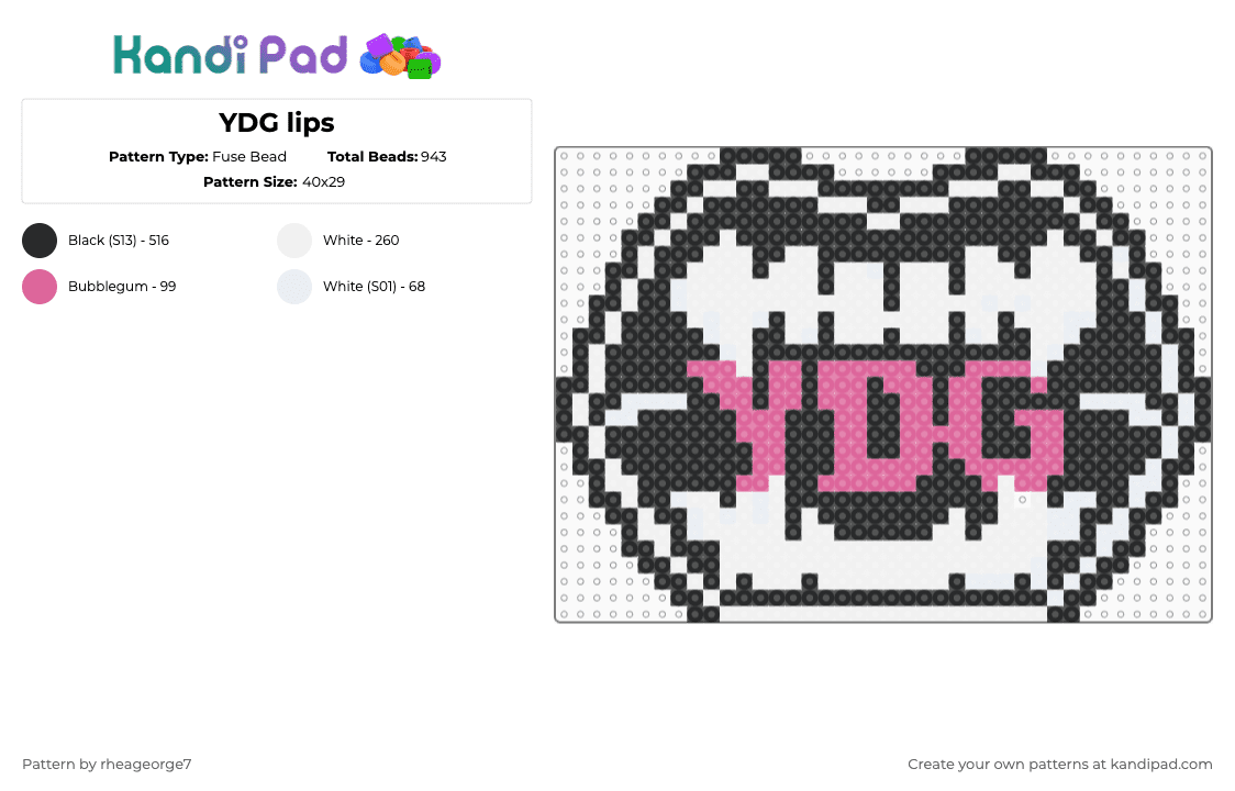 YDG lips - Fuse Bead Pattern by rheageorge7 on Kandi Pad - white