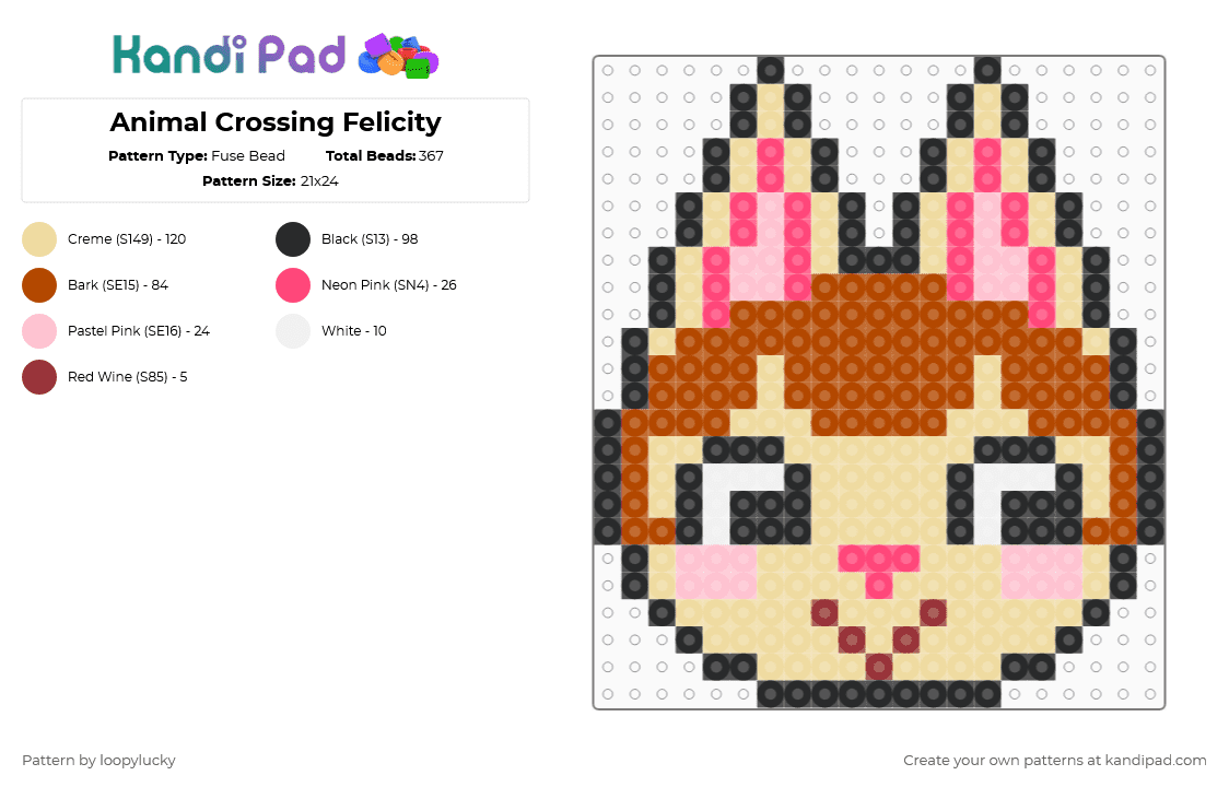 Animal Crossing Felicity - Fuse Bead Pattern by loopylucky on Kandi Pad - red,beige,animal crossing,cat,felicity,character,video game