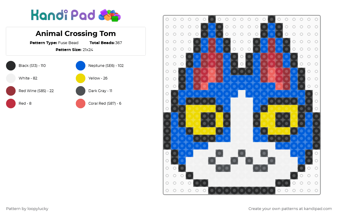 Animal Crossing Tom - Fuse Bead Pattern by loopylucky on Kandi Pad - blue,animal crossing,cat,tom