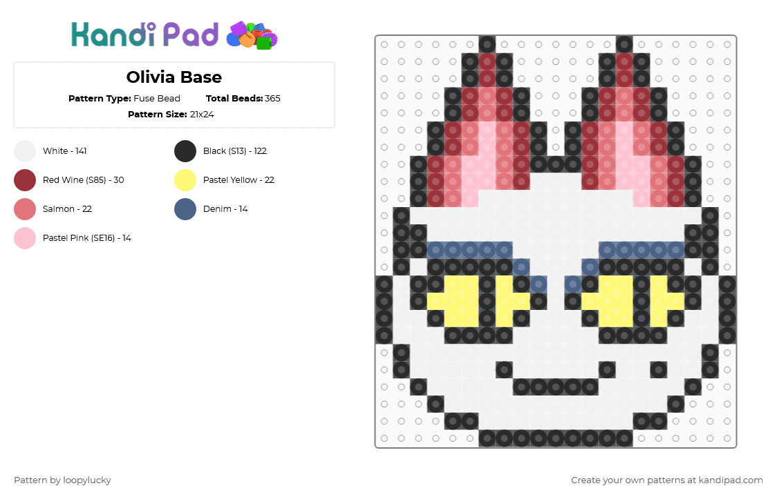 Olivia Base - Fuse Bead Pattern by loopylucky on Kandi Pad - white,red,animal crossing,cat
