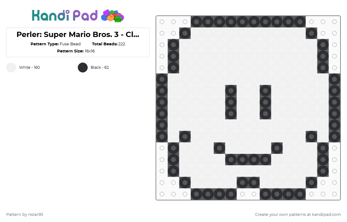 Perler: Super Mario Bros. 3 - Cloudy Block (Page 2) - Fuse Bead Pattern by ristar95 on Kandi Pad - black,white