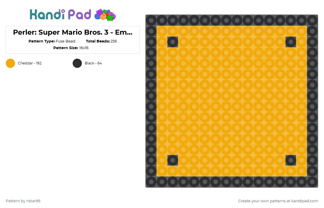 Perler: Super Mario Bros. 3 - Empty Block (Page 2) - Fuse Bead Pattern by ristar95 on Kandi Pad - orange,mario3