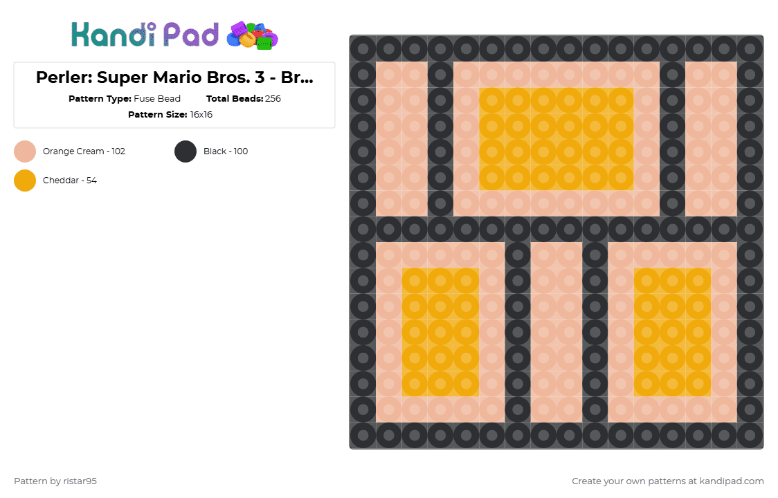 Perler: Super Mario Bros. 3 - Brick Block (Page 5) - Fuse Bead Pattern by ristar95 on Kandi Pad - orange,beige,mario3