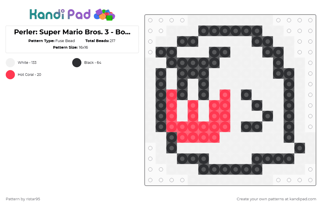 Perler: Super Mario Bros. 3 - Boo Ghost (Page 4) - Fuse Bead Pattern by ristar95 on Kandi Pad - white,mario3