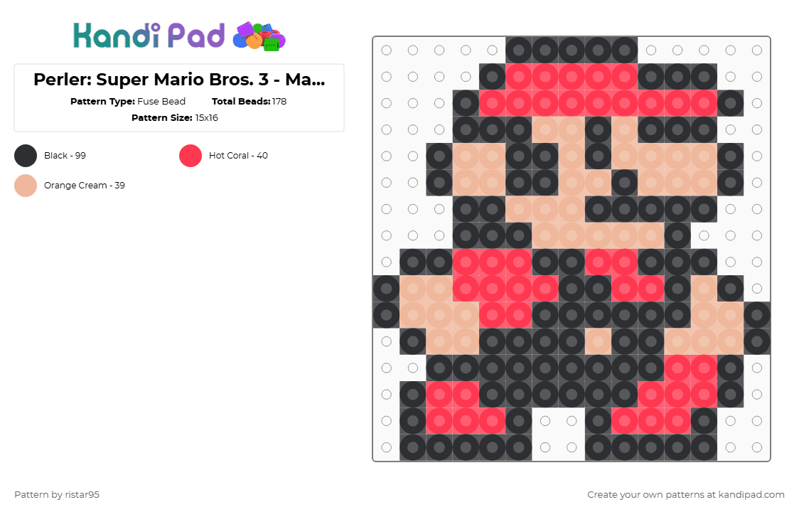 Perler: Super Mario Bros. 3 - Mario Running (Page 5) - Fuse Bead Pattern by ristar95 on Kandi Pad - red,beige,mario3