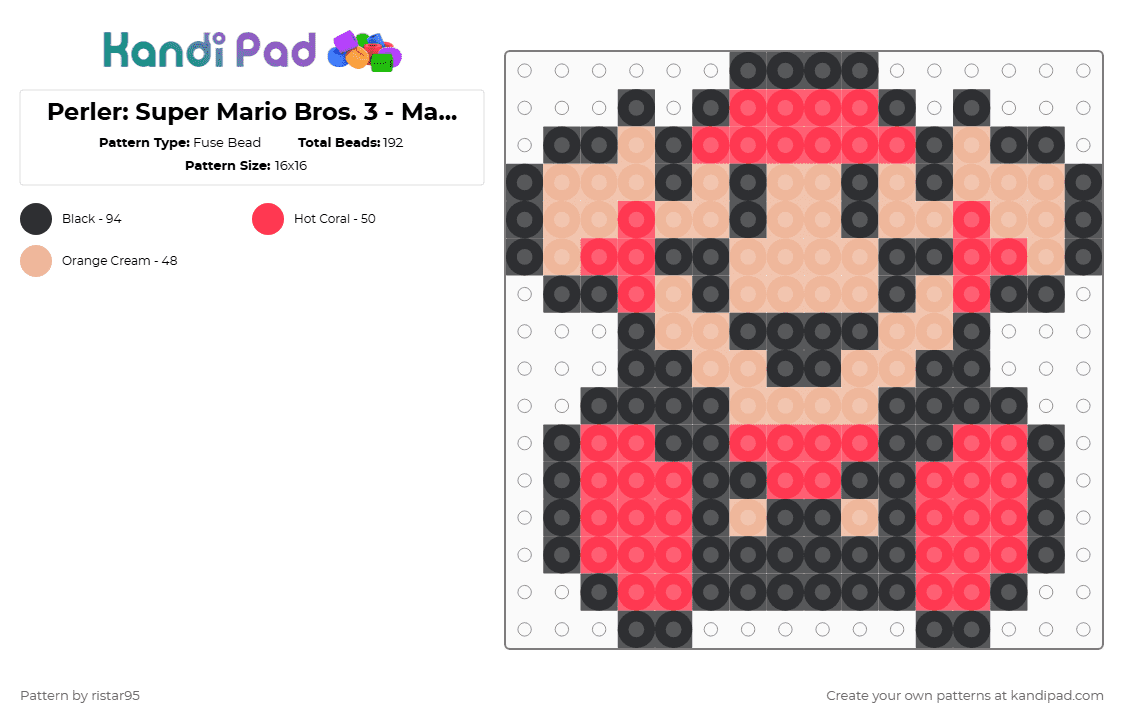 Perler: Super Mario Bros. 3 - Mario\'s Death (Page 4) - Fuse Bead Pattern by ristar95 on Kandi Pad - red,beige