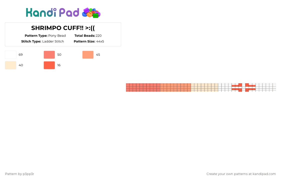 SHRIMPO CUFF!! >:(( - Pony Bead Pattern by p3pp3r on Kandi Pad - orange
