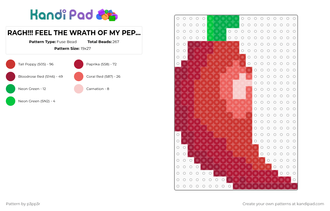 RAGH!!! FEEL THE WRATH OF MY PEPPER!! >:) - Fuse Bead Pattern by p3pp3r on Kandi Pad - red