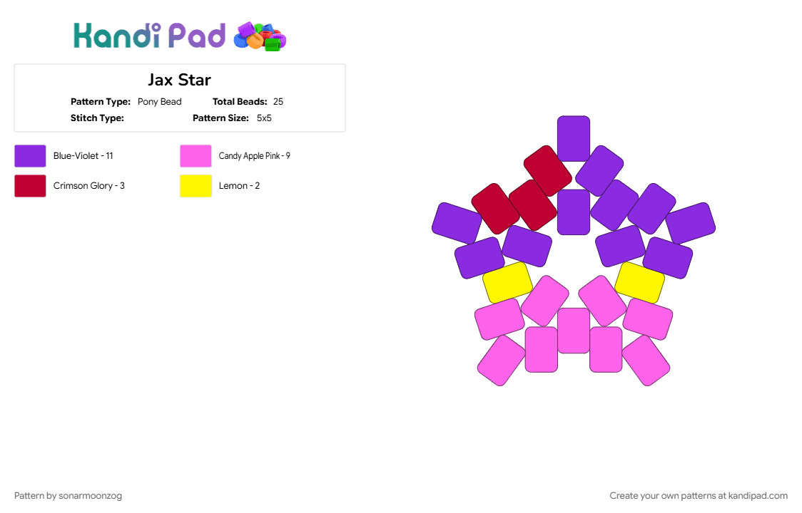 Jax Star - Pony Bead Pattern by sonarmoonzog on Kandi Pad - pink, purple