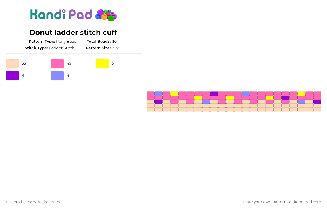 Donut ladder stitch cuff - Pony Bead Pattern by crazy_weird_pops on Kandi Pad - pink,beige