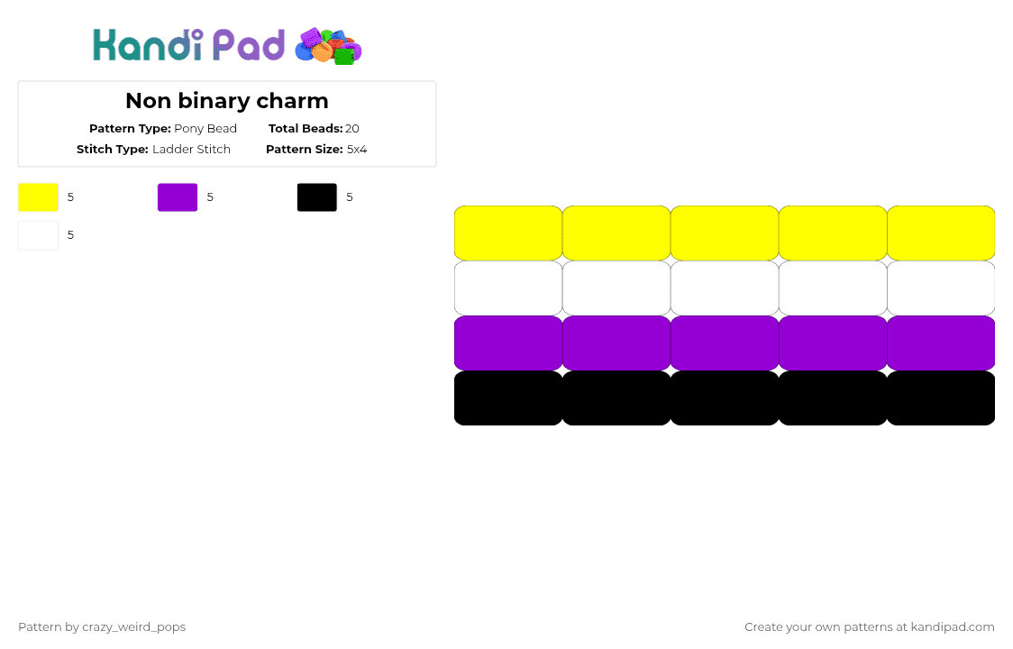 Non binary charm - Pony Bead Pattern by crazy_weird_pops on Kandi Pad - yellow,purple