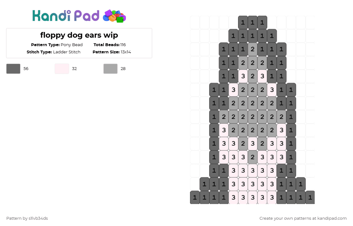 floppy dog ears wip - Pony Bead Pattern by s1lvb34ds on Kandi Pad - gray,beige