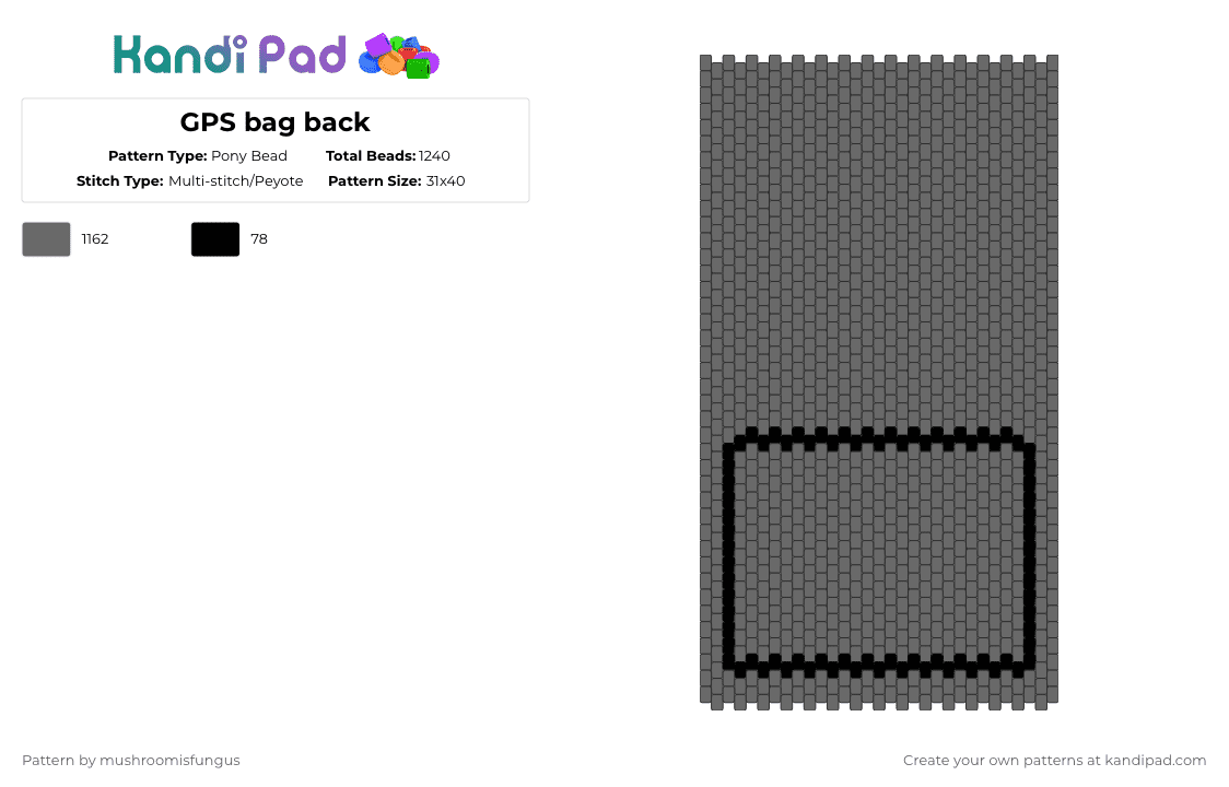 GPS bag back - Pony Bead Pattern by mushroomisfungus on Kandi Pad - gray