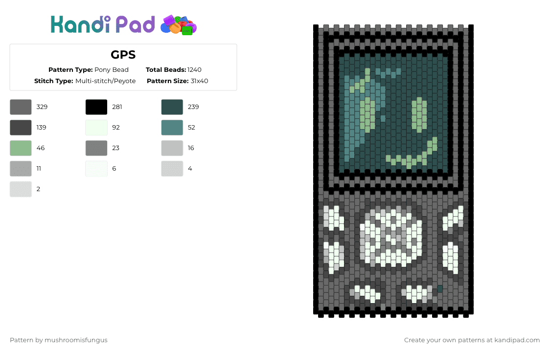 GPS - Pony Bead Pattern by mushroomisfungus on Kandi Pad - gray
