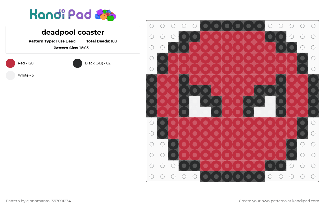 deadpool coaster - Fuse Bead Pattern by cinnomanroll567891234 on Kandi Pad - red