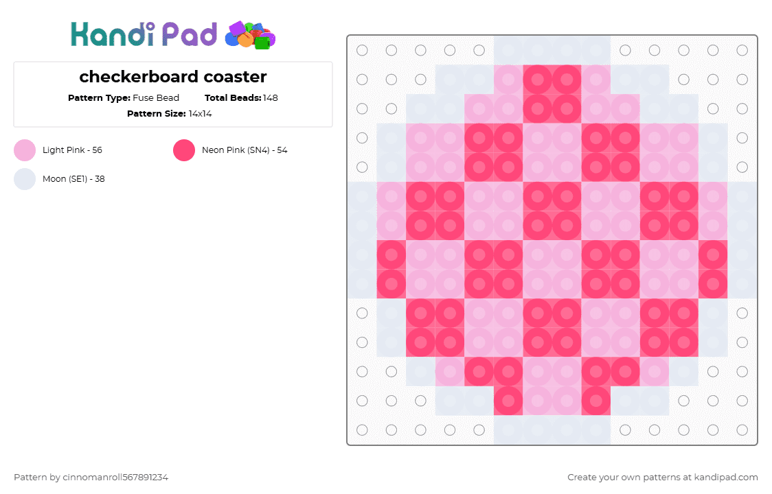 checkerboard coaster - Fuse Bead Pattern by cinnomanroll567891234 on Kandi Pad - pink, red