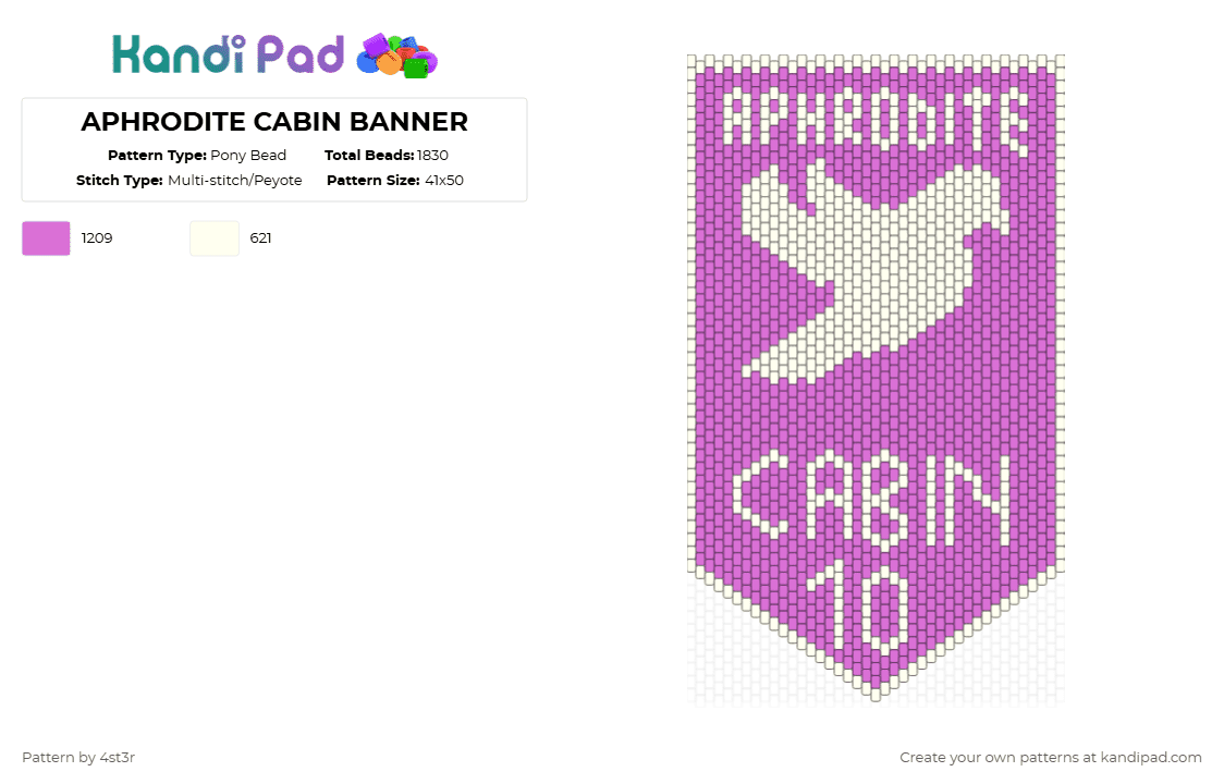APHRODITE CABIN BANNER - Pony Bead Pattern by 4st3r on Kandi Pad - white,pink,percy jackson,hoo,banner,pjo,aphrodite,cabin,10
