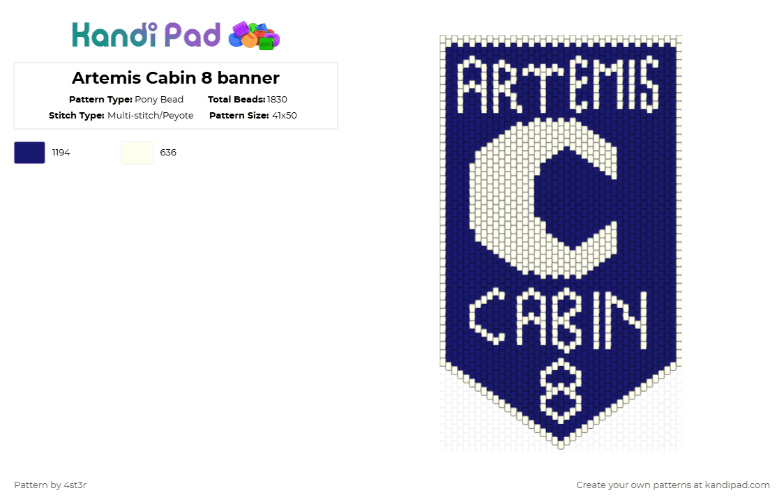 Artemis Cabin 8 banner - Pony Bead Pattern by 4st3r on Kandi Pad - white,purple,banner,pjo,percy jackson,hoo
