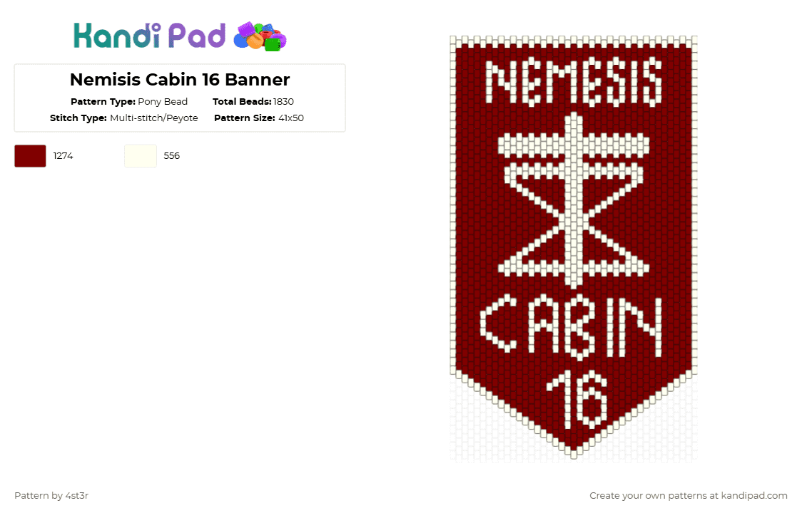 Nemisis Cabin 16 Banner - Pony Bead Pattern by 4st3r on Kandi Pad - white,brown,banner,pjo,percy jackson,hoo