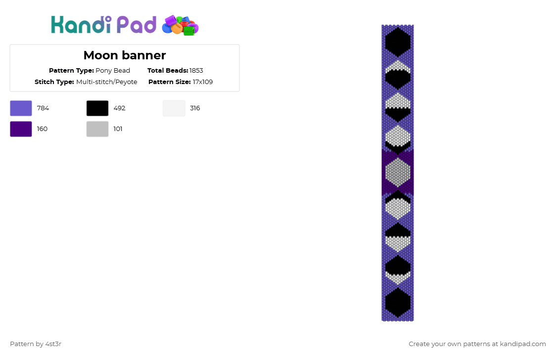 Moon banner - Pony Bead Pattern by 4st3r on Kandi Pad - blue,moon,purple,black,white,banner,astrology,stars