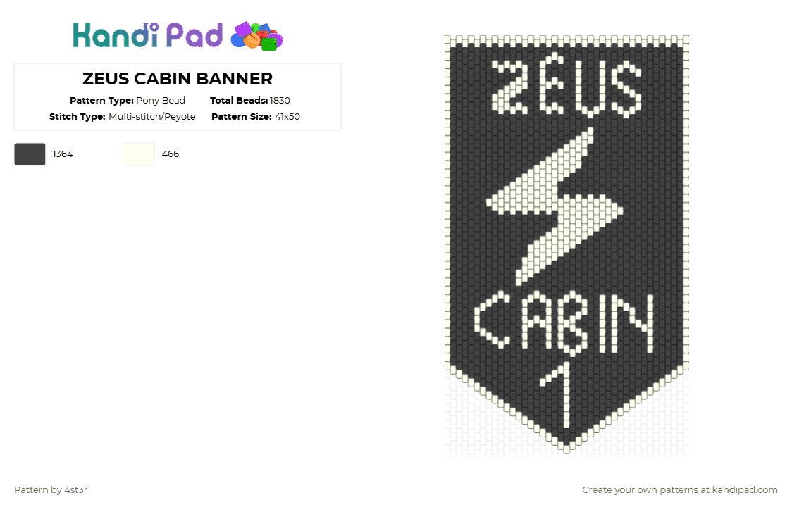 ZEUS CABIN BANNER - Pony Bead Pattern by 4st3r on Kandi Pad - black,banner,pjo,percy jackson,hoo,zeus,lightning