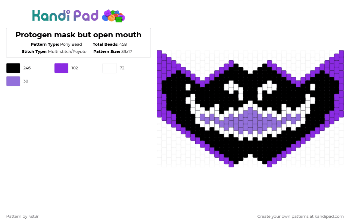 Protogen mask but open mouth - Pony Bead Pattern by 4st3r on Kandi Pad - purple,white,mask,protogen