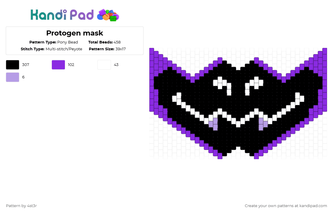 Protogen mask - Pony Bead Pattern by 4st3r on Kandi Pad - black,purple,mask,protogen