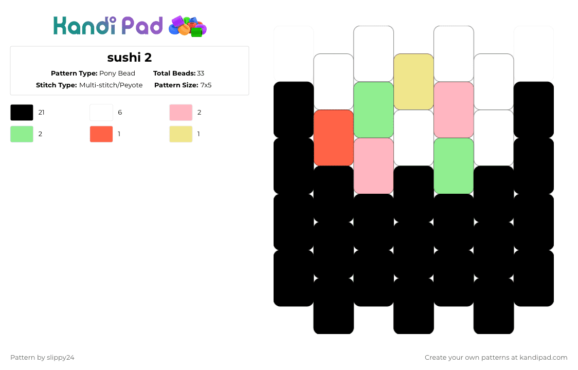 sushi 2 - Pony Bead Pattern by slippy24 on Kandi Pad - black,white,pink,teal,food,charm