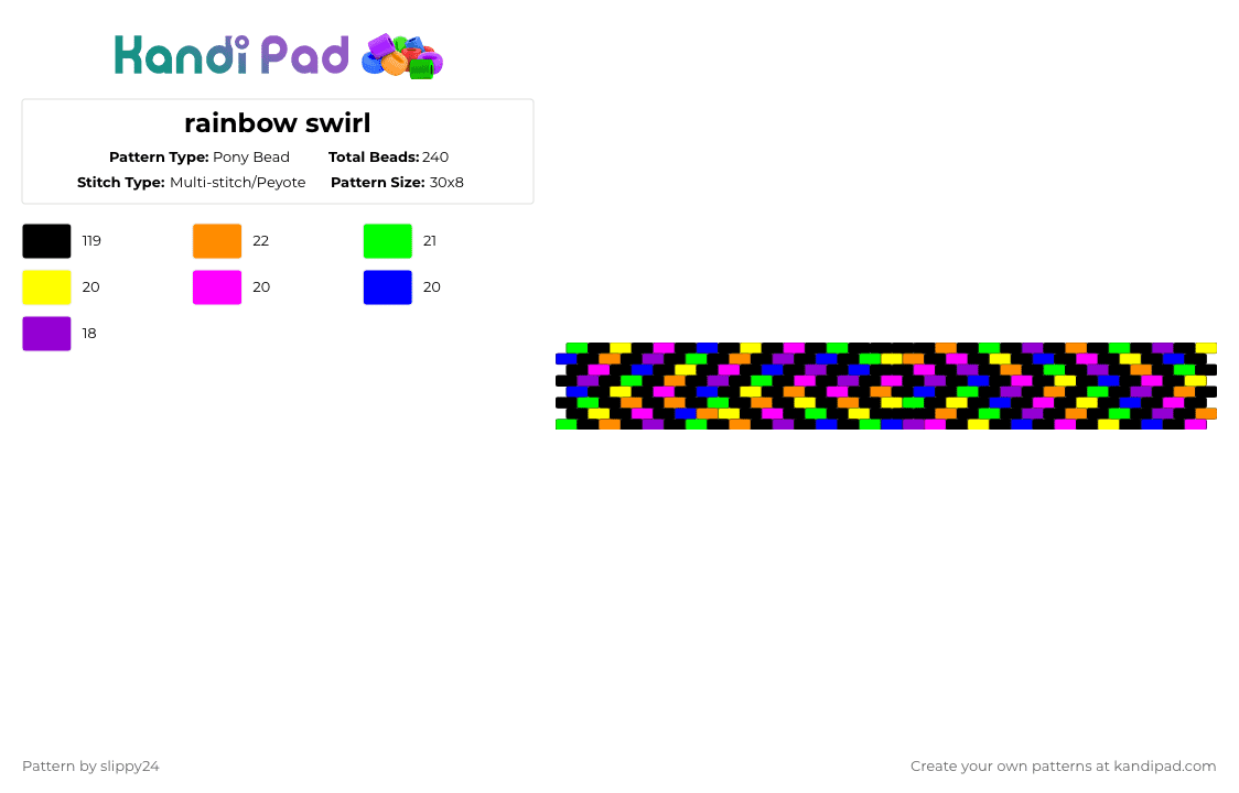 rainbow swirl - Pony Bead Pattern by slippy24 on Kandi Pad - black,purple,swirl,rainbow,spiral,peyote