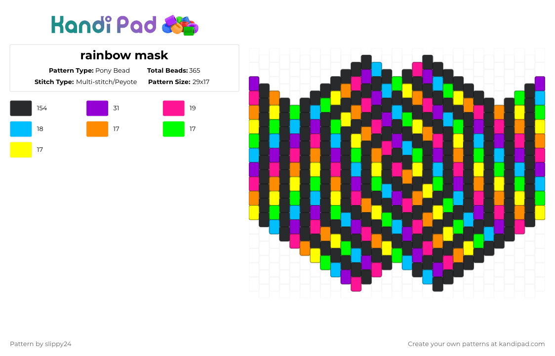 rainbow mask - Pony Bead Pattern by slippy24 on Kandi Pad - black,light blue,orange,yellow,colorful,rainbow,mask,trippy