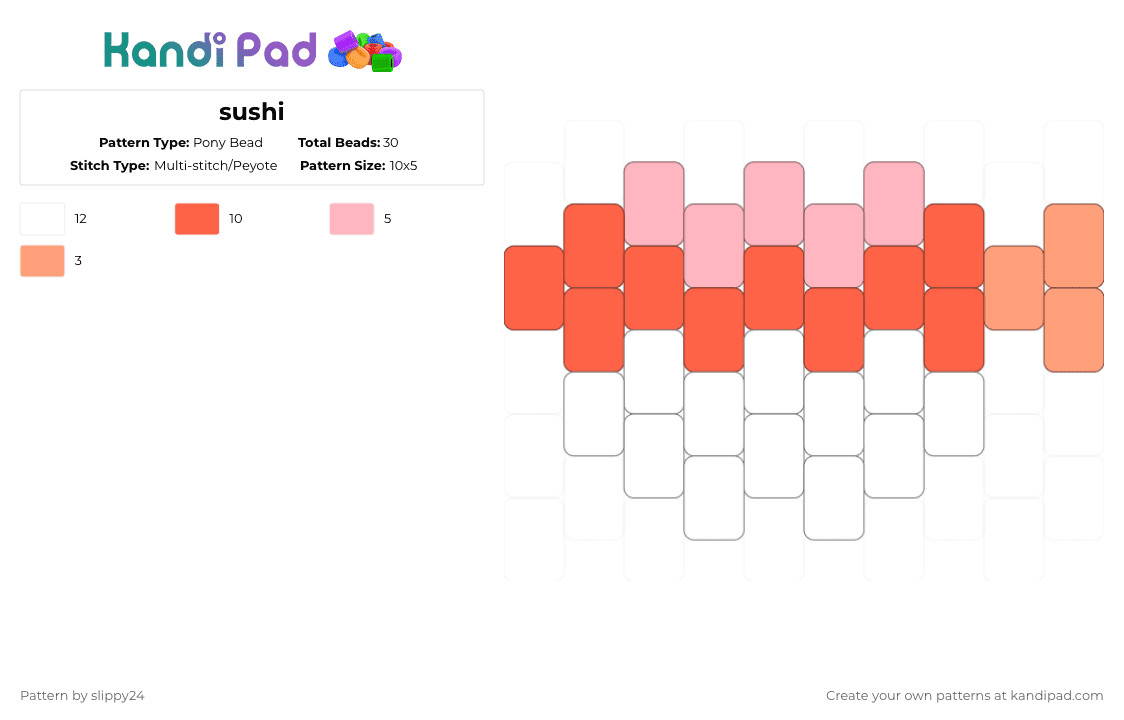 sushi - Pony Bead Pattern by slippy24 on Kandi Pad - red,food,charm