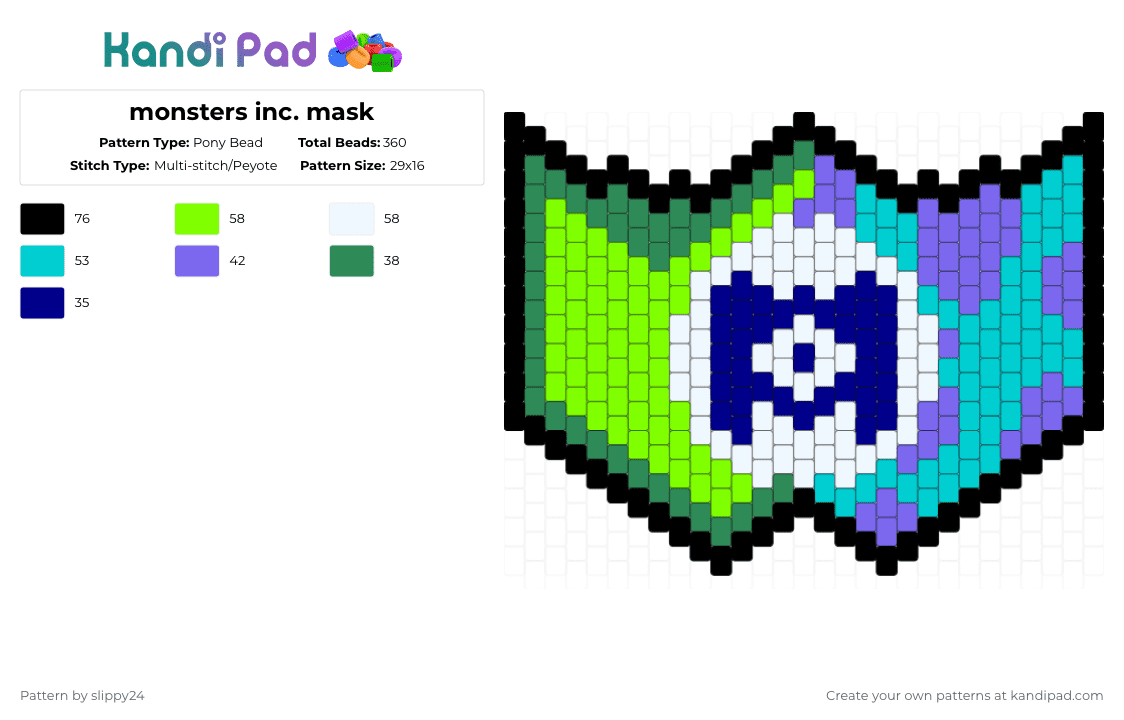 monsters inc. mask - Pony Bead Pattern by slippy24 on Kandi Pad - green,mask