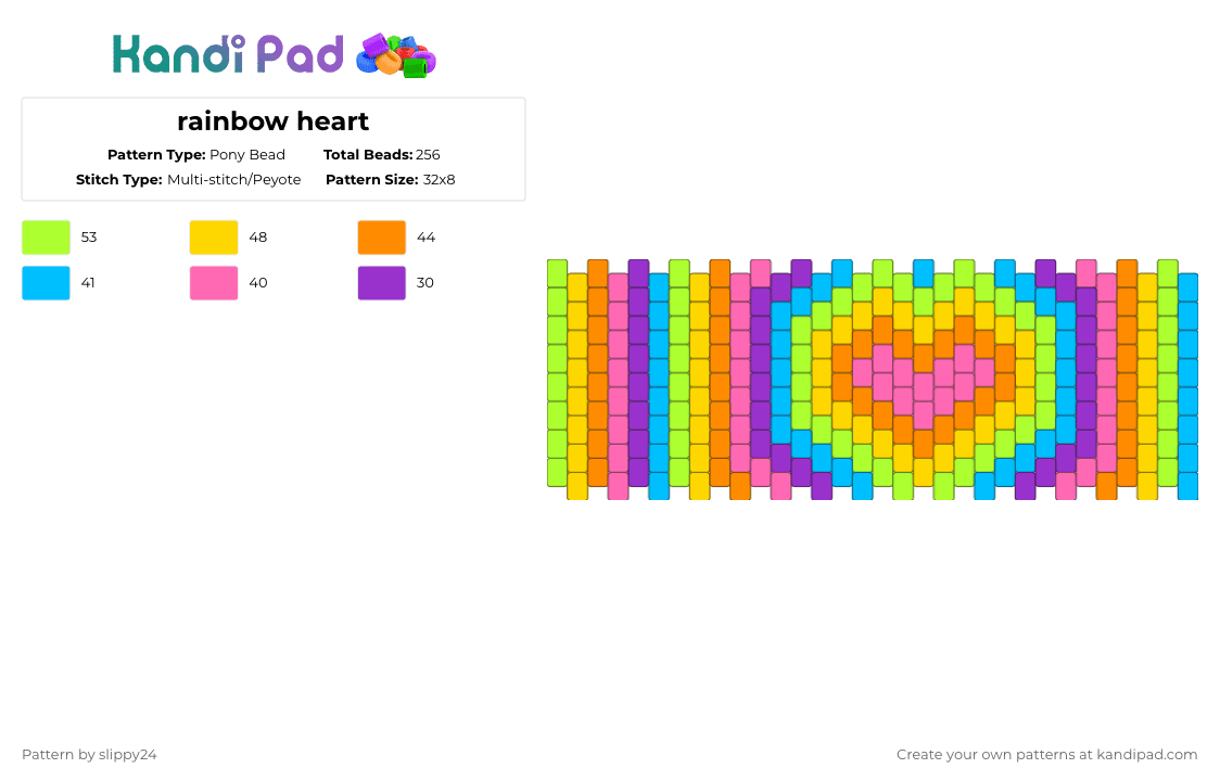 rainbow heart - Pony Bead Pattern by slippy24 on Kandi Pad - orange,green,colorful,heart,y2k,rainbow
