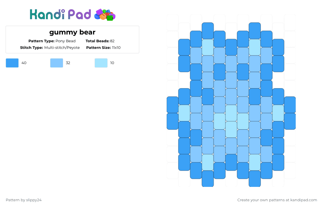 gummy bear - Pony Bead Pattern by slippy24 on Kandi Pad - light blue,bear,gummy bear,charm,candy,food
