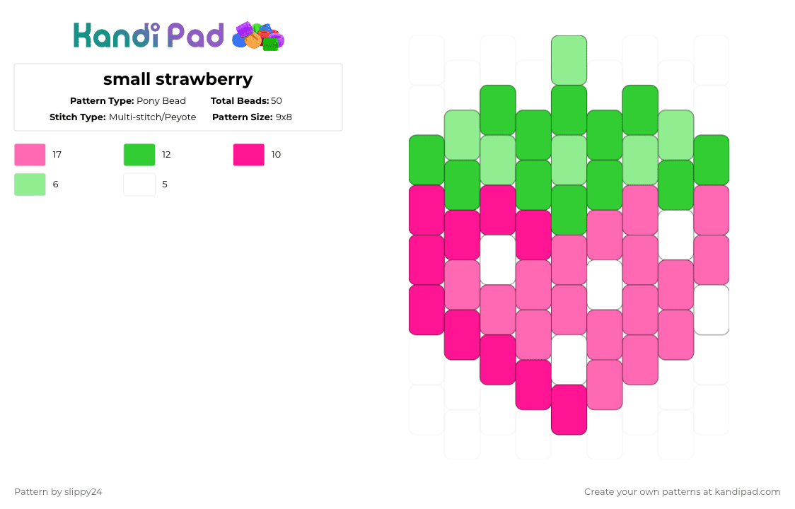 small strawberry - Pony Bead Pattern by slippy24 on Kandi Pad - pink,strawberry,charm