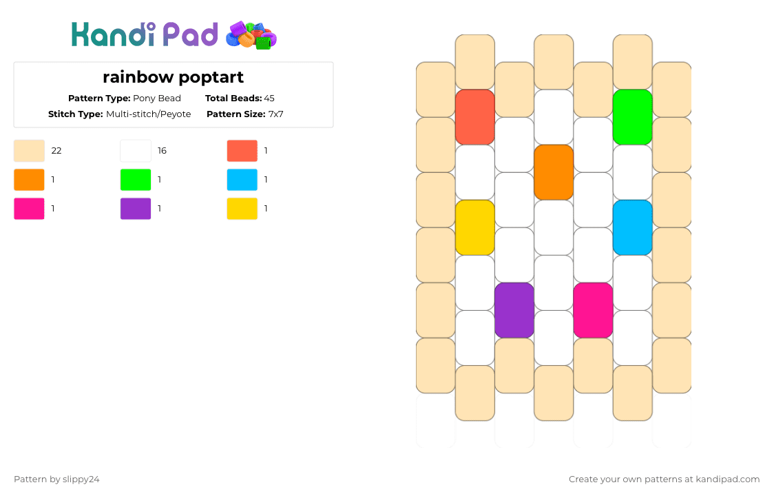 rainbow poptart - Pony Bead Pattern by slippy24 on Kandi Pad - beige,poptart,food,charm